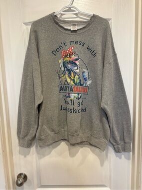 Gray Graphic 'Don't Mess With' Auntasaurus Sweatshirt